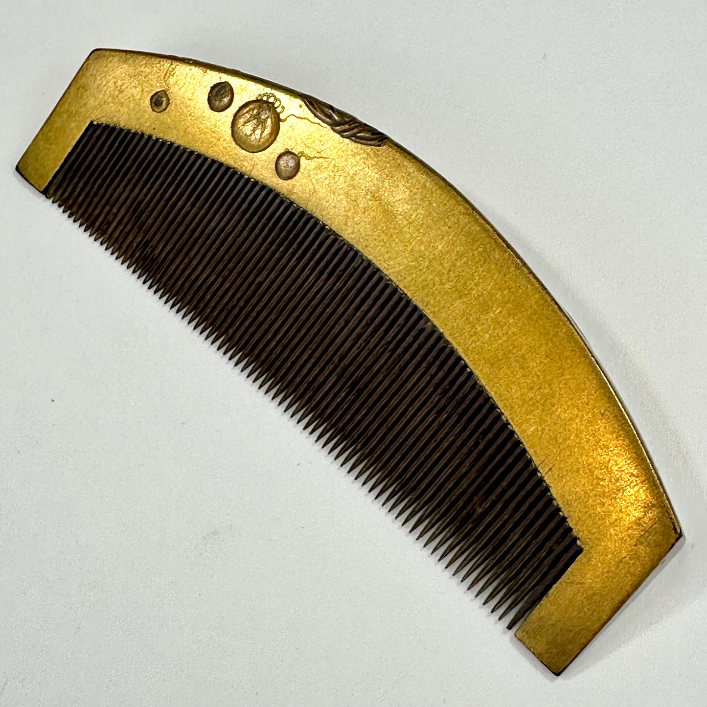 Antique Japanese Geisha Comb Kushi Hairpiece Kanzashi Gold Makie Good Fortune 4"