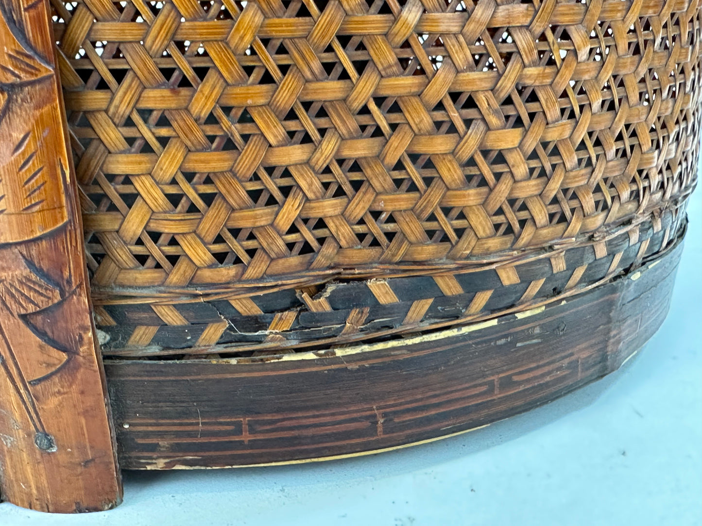 Vintage Chinese 2 Tiered Wedding/Dowry Lacquer Rattan Basket/Box