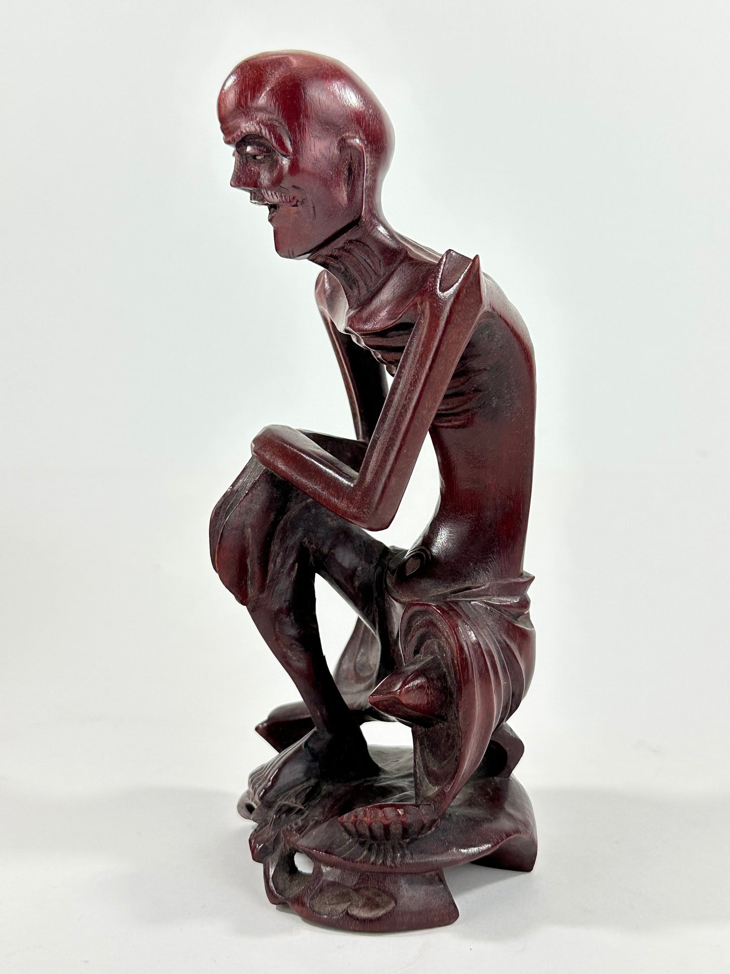 Vintage Chinese Hand-Carved Hardwood Figurine Sculpture Folk Figure 5"H