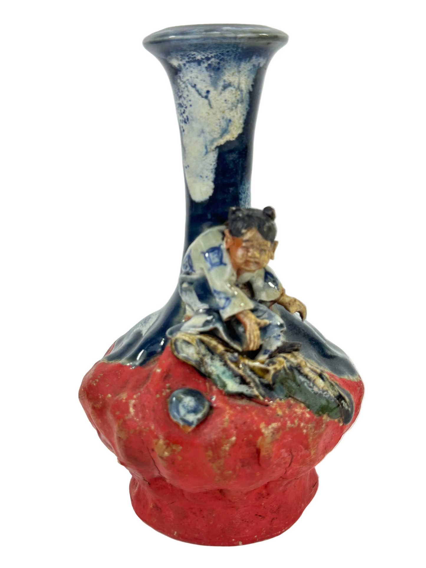 Japanese Meiji Era Sumida Gawa Pottery Bulbous Ceramic Vase Figure LS#086