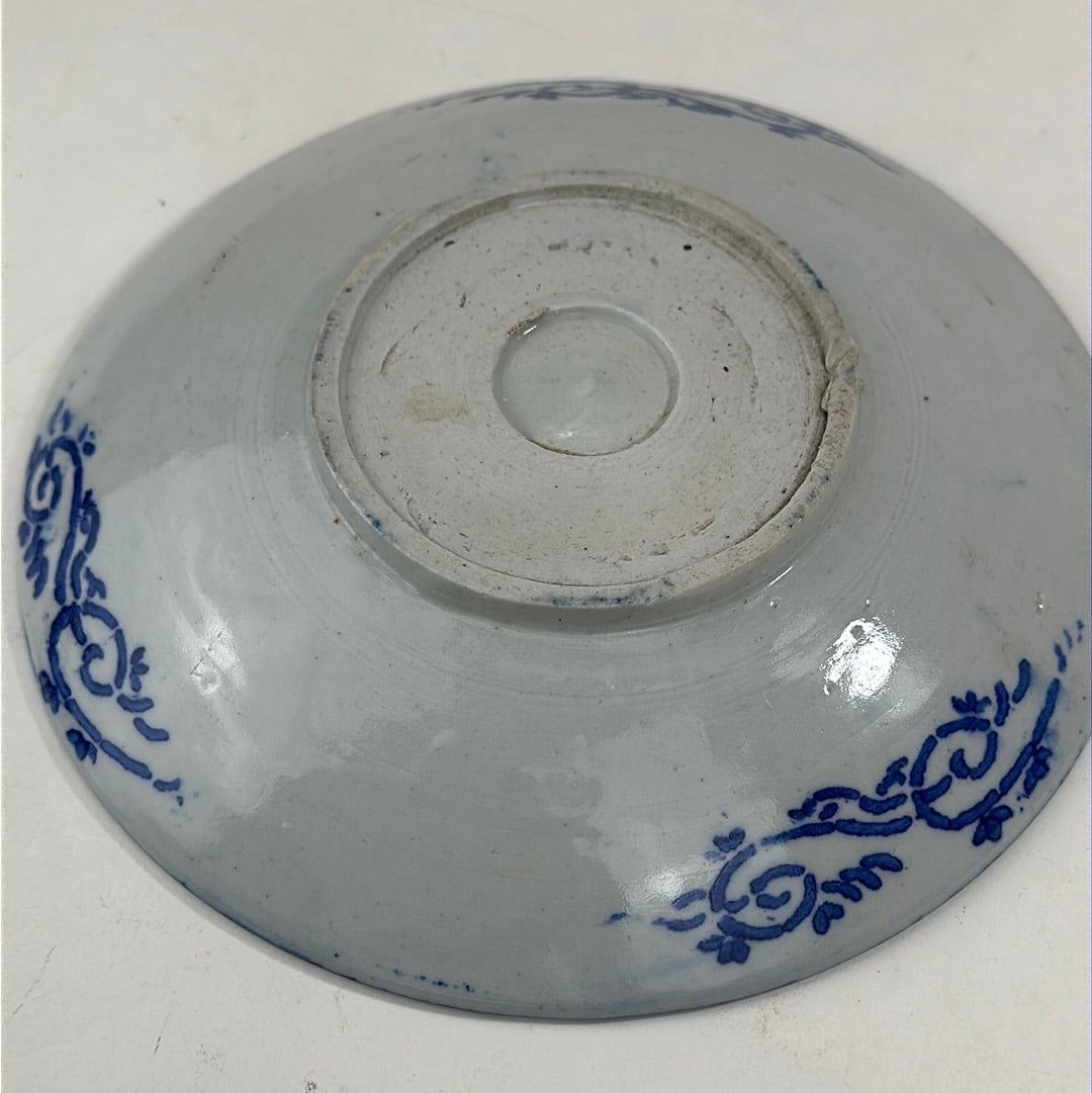 Antique Japanese blue & white plate stencil 8”