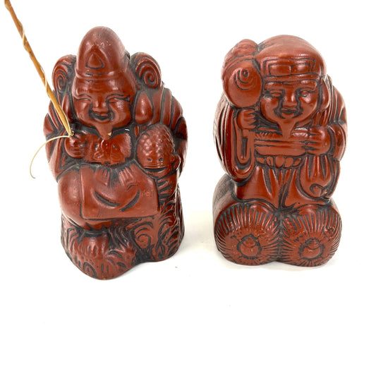 PAIR Japanese Ceramic Lucky Gods Ebisu & Daikokuji 12"