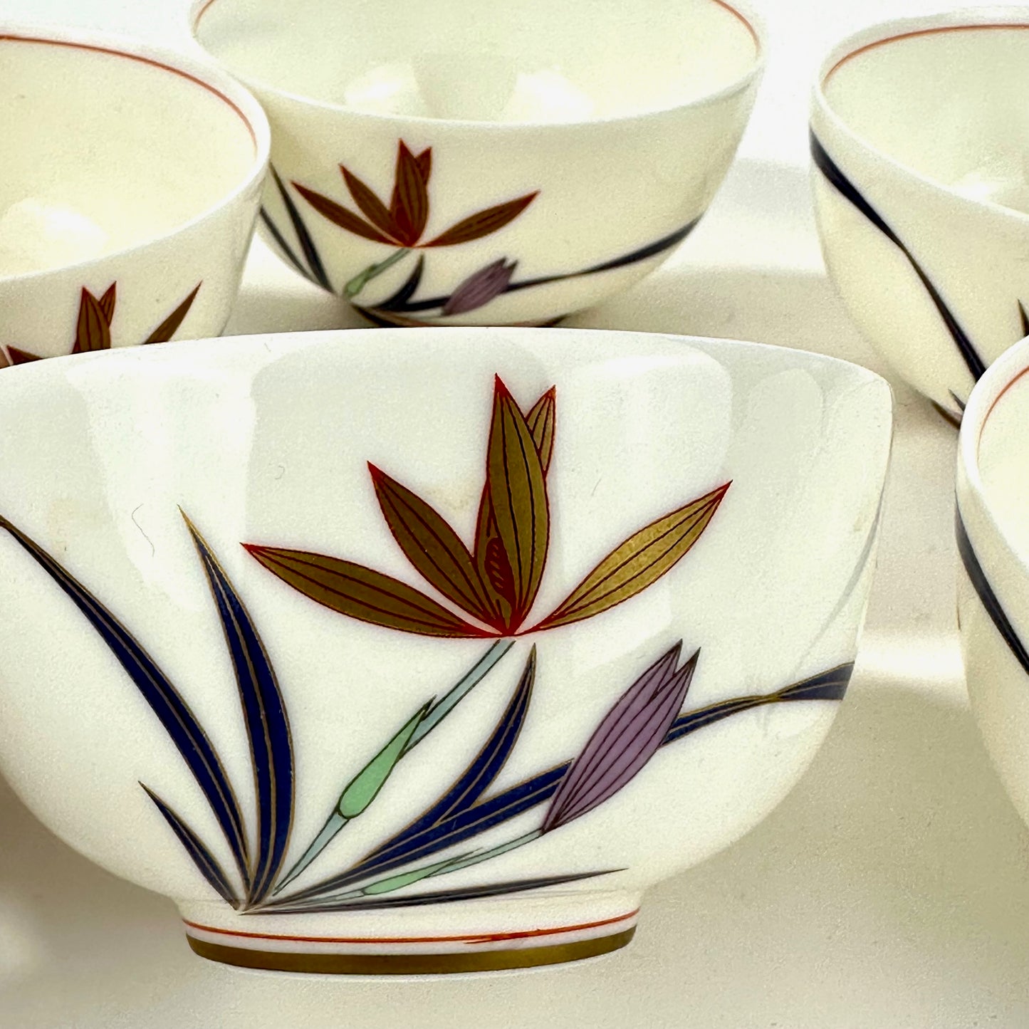 Vintage Koransha Arita Porcelain Yunomi Tea Cup Set of Five Original Box