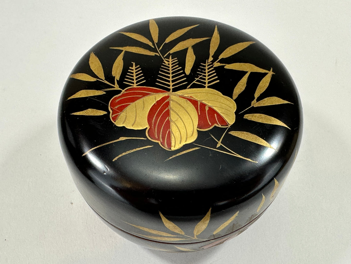 Japanese Tea Ceremony Hira-Natsume Black Lacquer Paulownia Leaf 3”