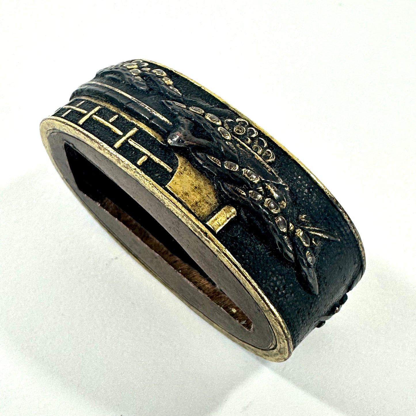 Antique Japanese Katana Fuchi Sword Fitting Iron Copper Mixed Metal Edo to Meiji