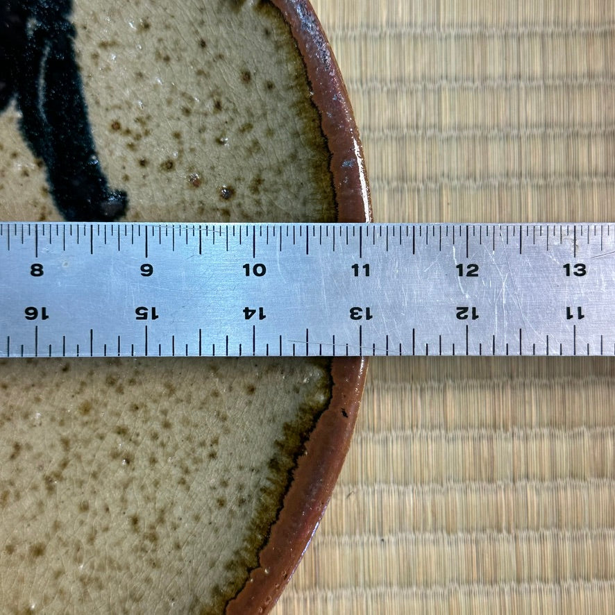 Vintage Japanese Mashiko Mingei Hamada School Stoneware Plate c1970 Iris Botanical Iron Brush 11"W