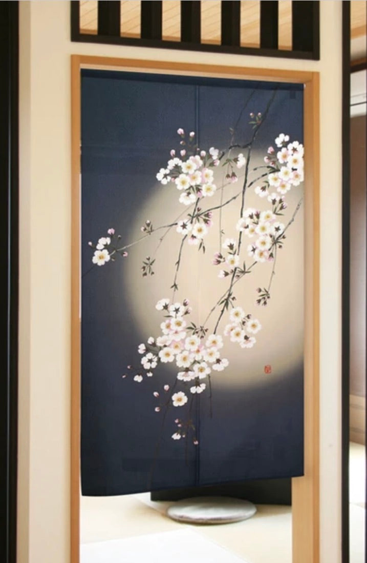 New Japanese Noren Curtain Yoizakura Moon Cherry Blossom 150cm