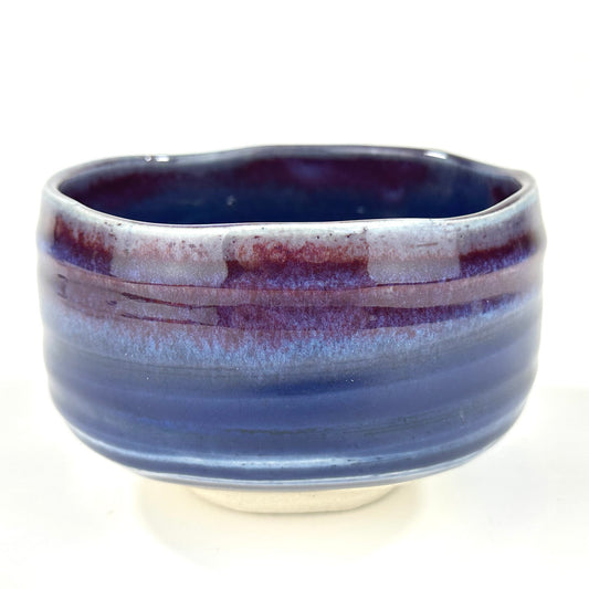 Japanese Handmade Chawan Matcha Tea Bowl Blue Purple Flambe Glaze Cobalt Interior NEW 5"