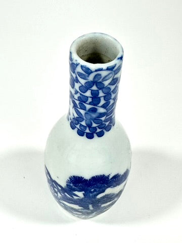 Antique Japanese Imari Blue White Porcelain Butsugu Tokkuri Altar Vase Pine 19thC 5"H