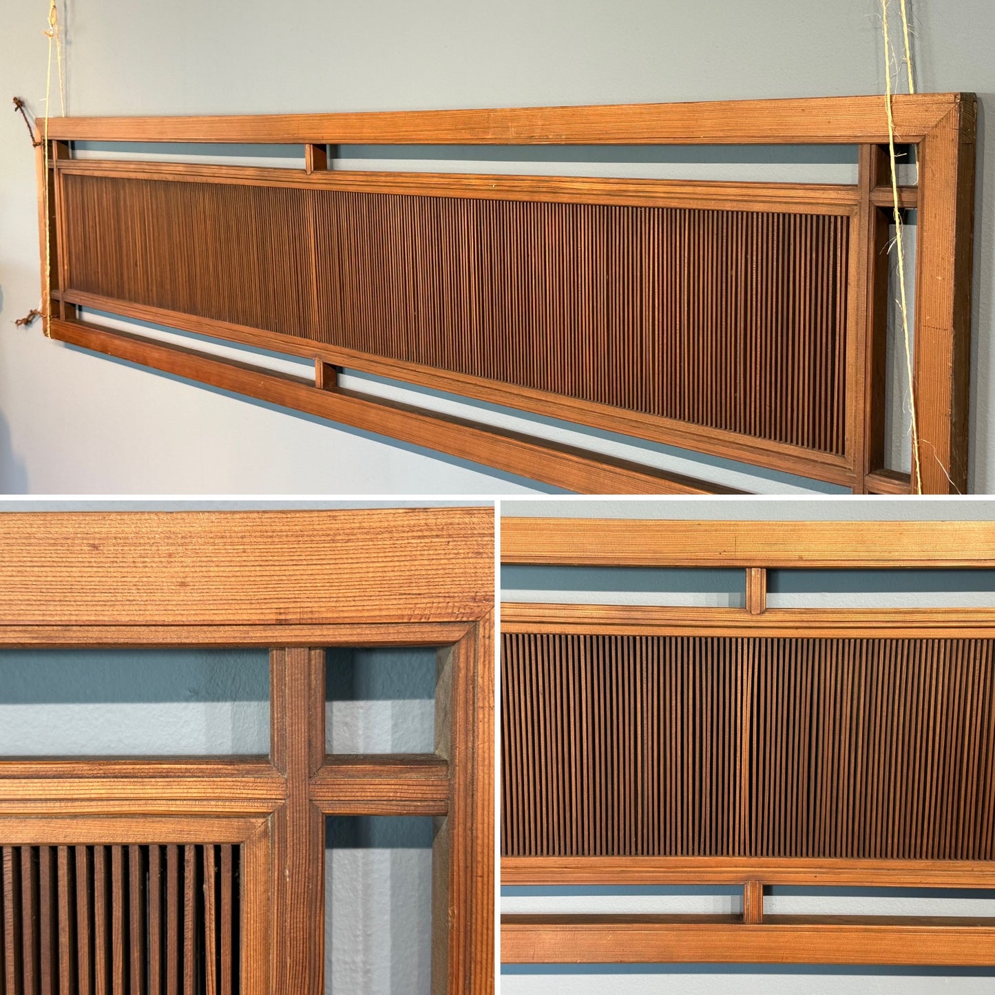 Vintage Japanese Ranma Transom Geometric Lattice Sugi Wood 73"