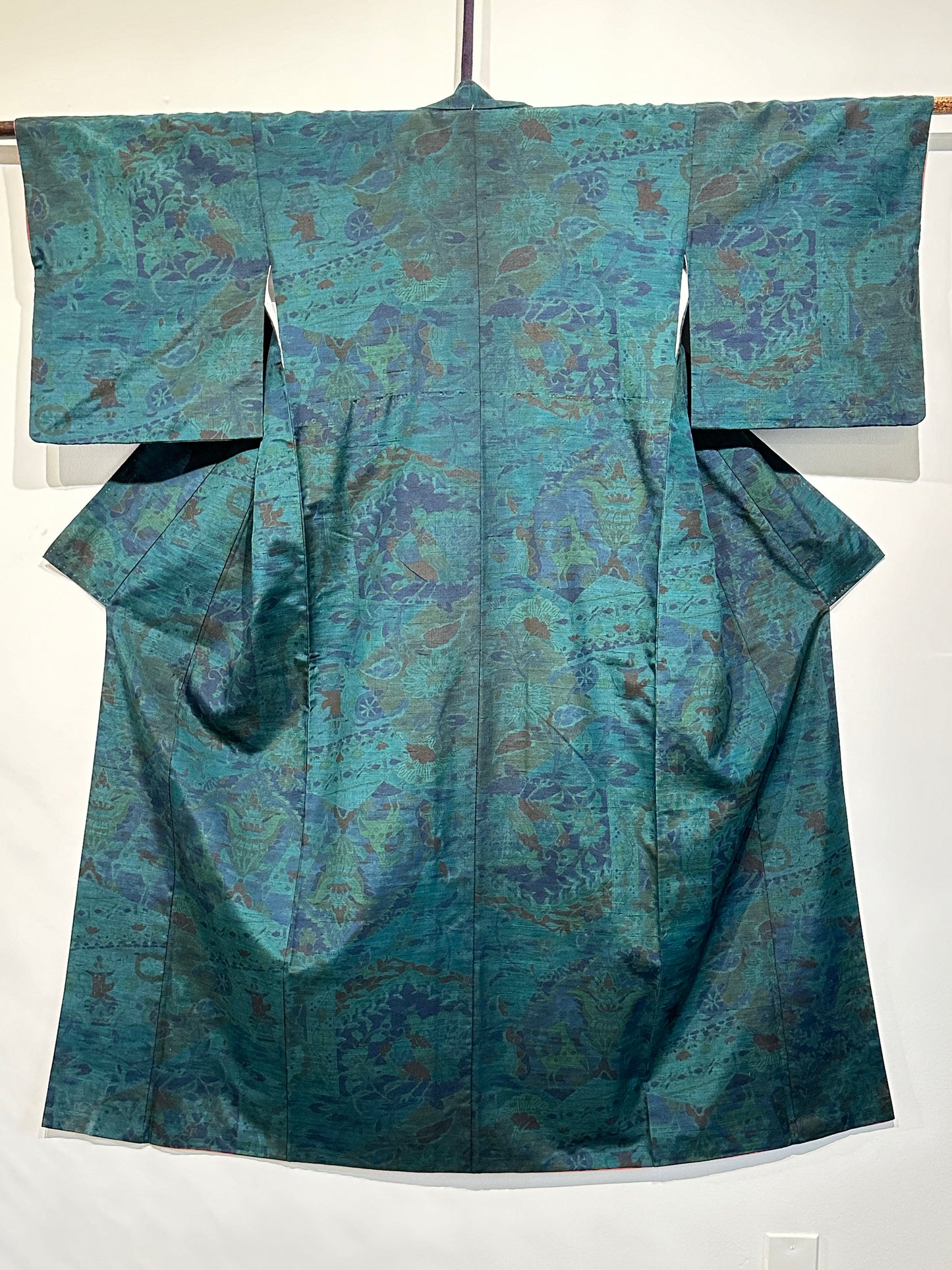 Japanese Tsumugi Silk Kimono Hand Painted Woven Deer & Flower Motif