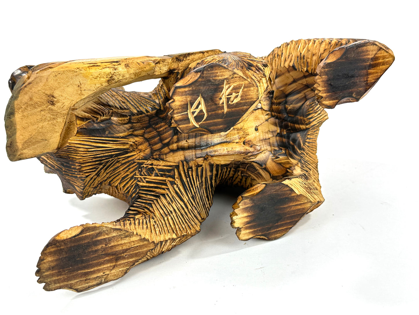 Vintage Japanese Ainu Bear Kuma w/ Salmon Signed Sugi Wood ~9"