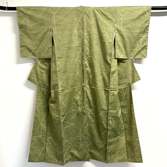 Vintage Japanese Hand Woven Tsumugi Silk Kimono Geometric Diamond Unused Showa