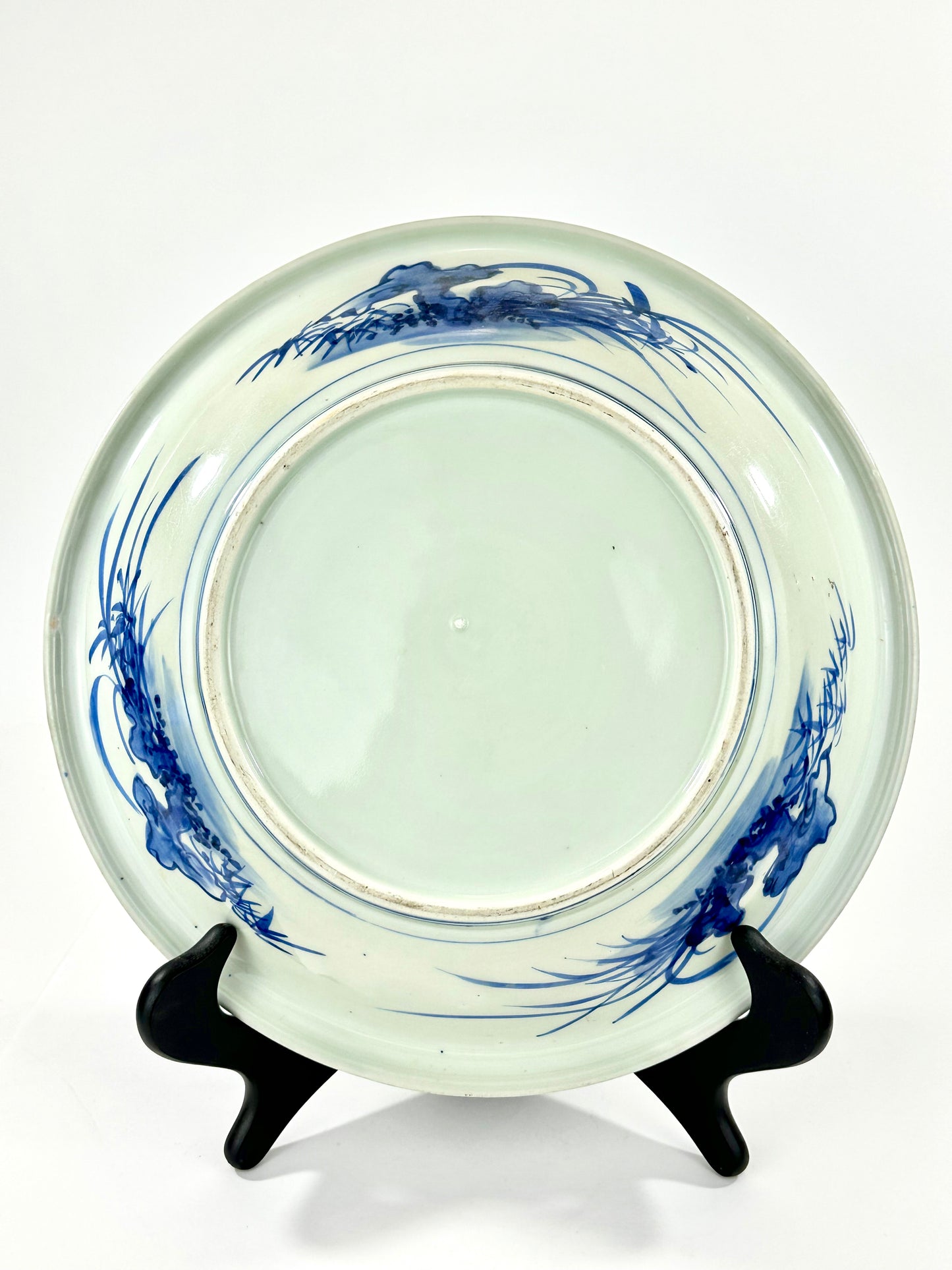 Antique Japanese Late Edo Period Imari Blue & White Porcelain Peony Bowl 12"W