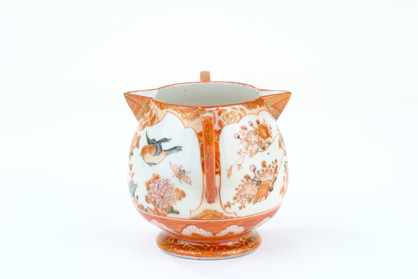 Antique Japanese Kutani Dai Nippon Porcelain Sugar Bowl Sparrow Chrysanthemum Meiji 4H
