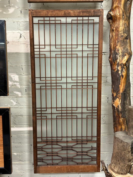 Vintage Japanese Window Glass Geometric Lattice Ranma Sugi Wood 41.5"
