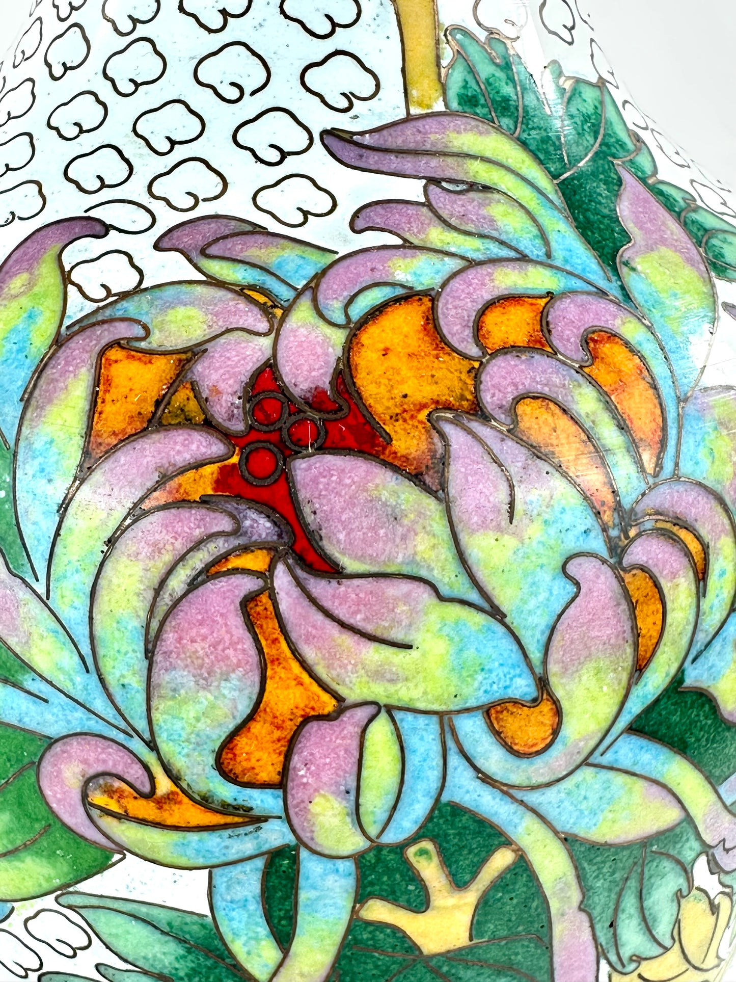 Vintage Chinese Cloisonné Vase chrysanthemum motif 12”