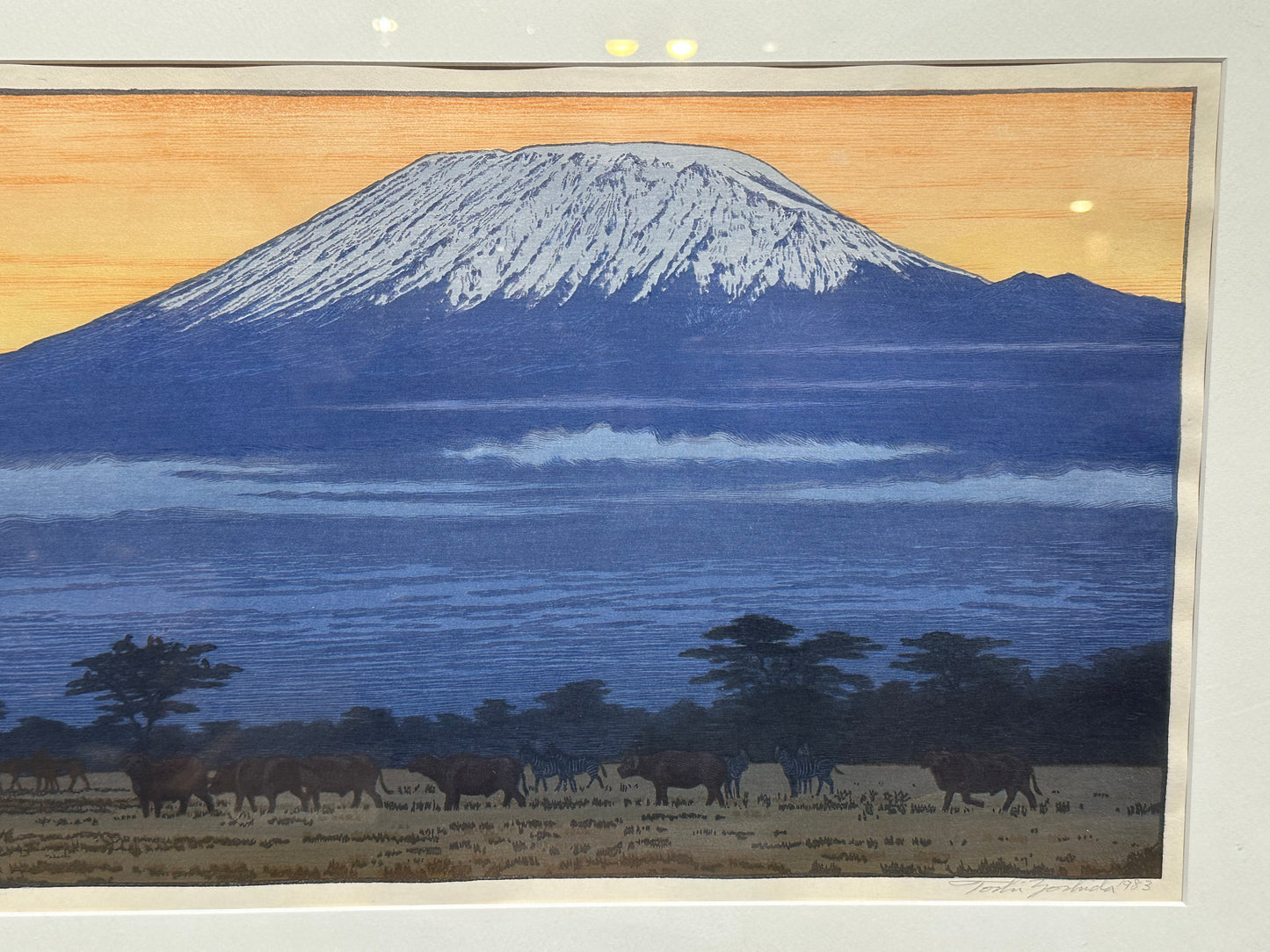 Toshi Yoshida Woodblock Print Kilimanjaro Evening 1983 in Frame