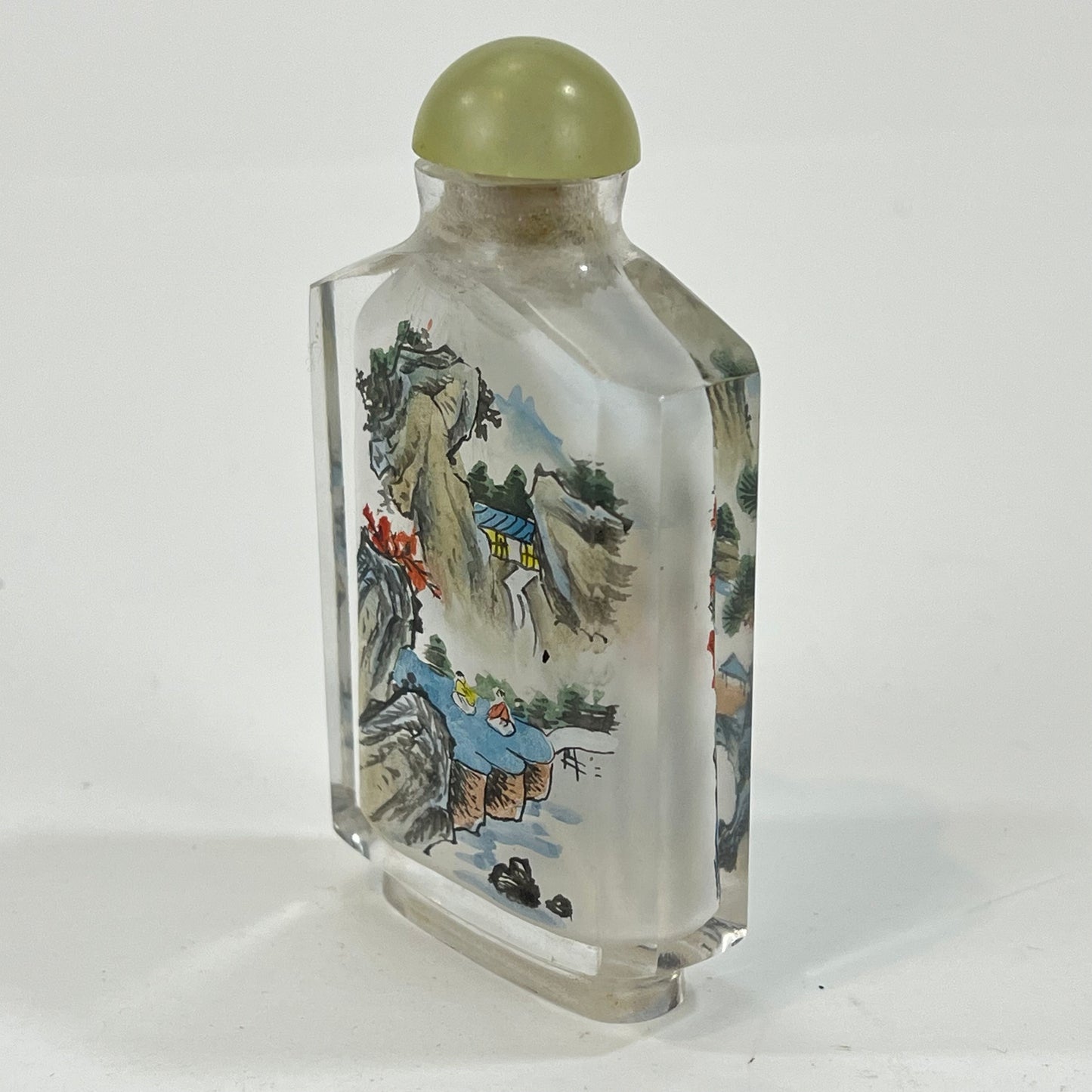 Vintage Chinese Snuff Bottle Reverse-Painted Landscape 4"