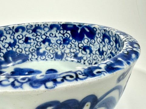 Antique Japanese Imari Blue White Porcelain Bowl Shanshui Landscape Late Edo 6.25"W