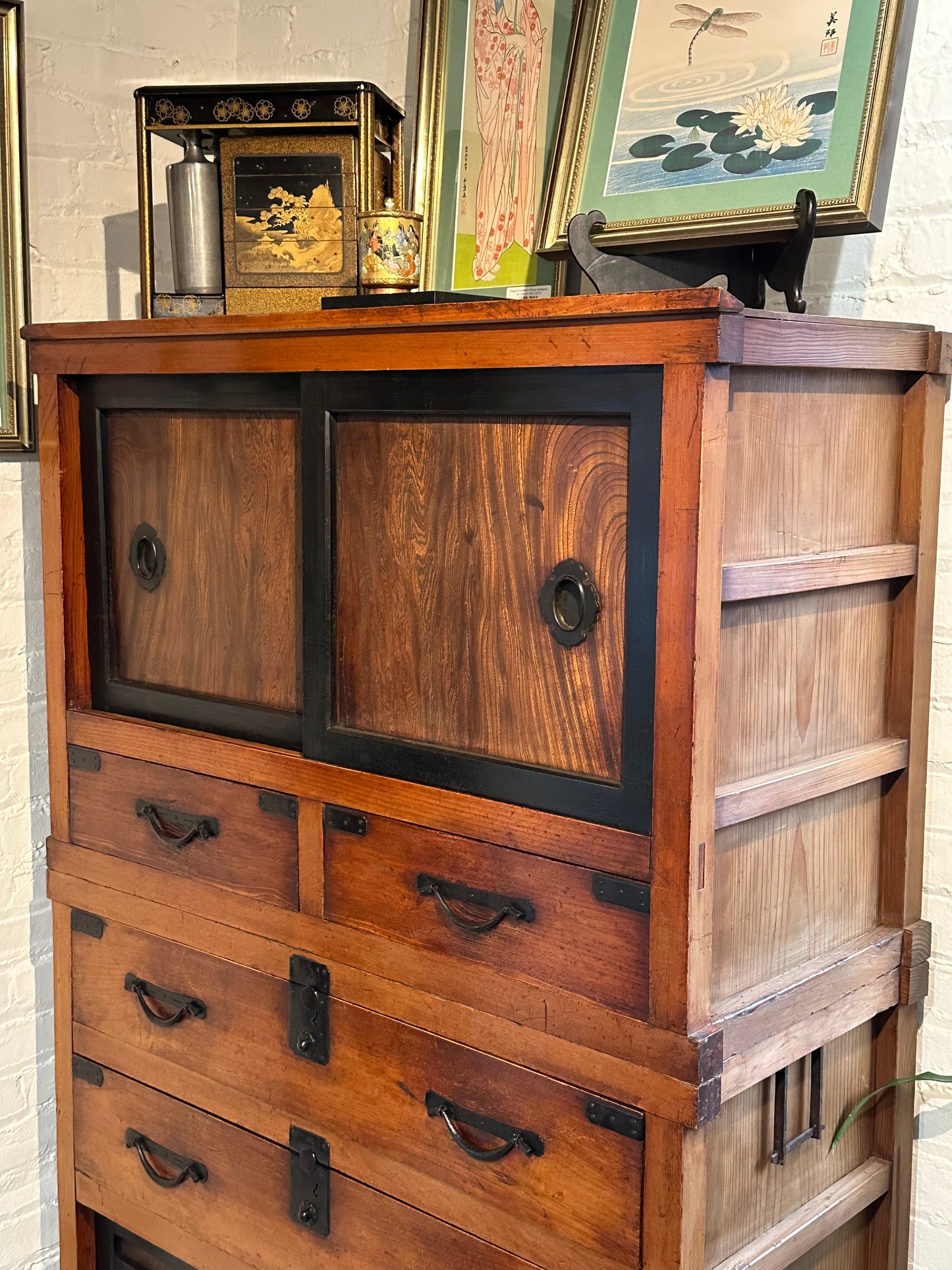 Antique Japanese Meiji Period Chobadansu Merchant Tansu Chest 38"W LS#127