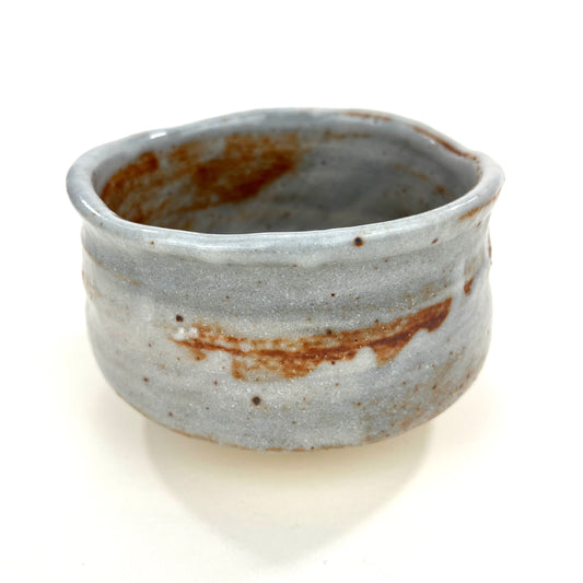 Tea Ceremony Chawan Tea Bowl White Over Rust Glaze 5"