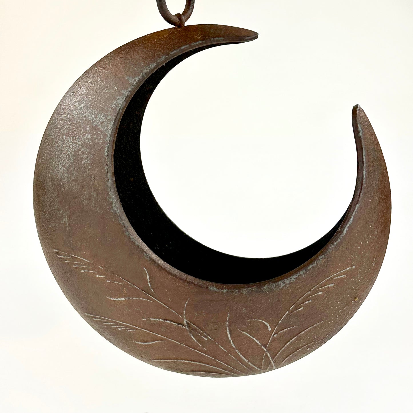 Vintage Japanese Iron Ikebana Vase Mikazuki Crescent Moon 8"