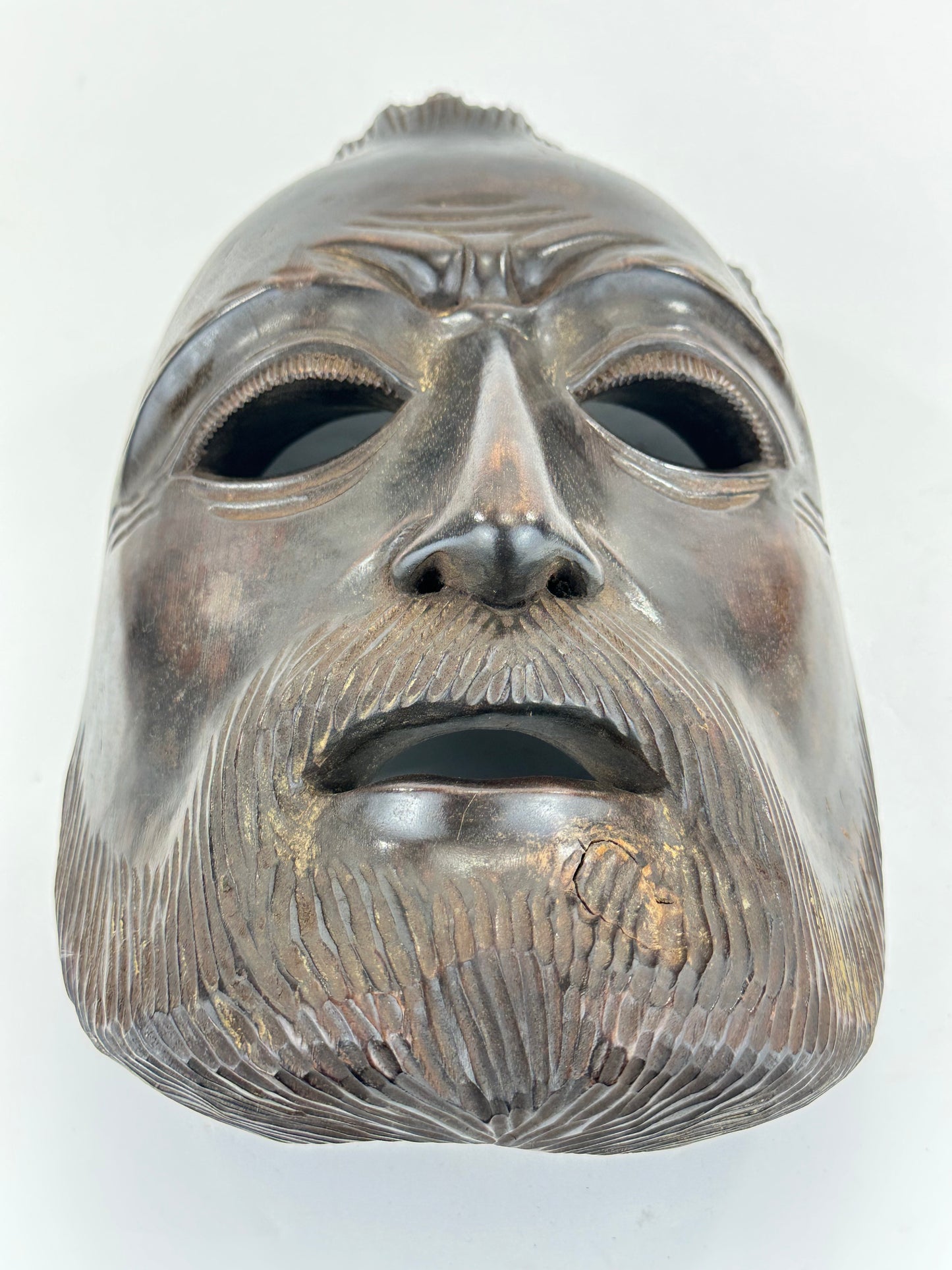 Vintage Japanese c1950's Folk Art Mask Hand Carved Wood Wall Hanging 12"