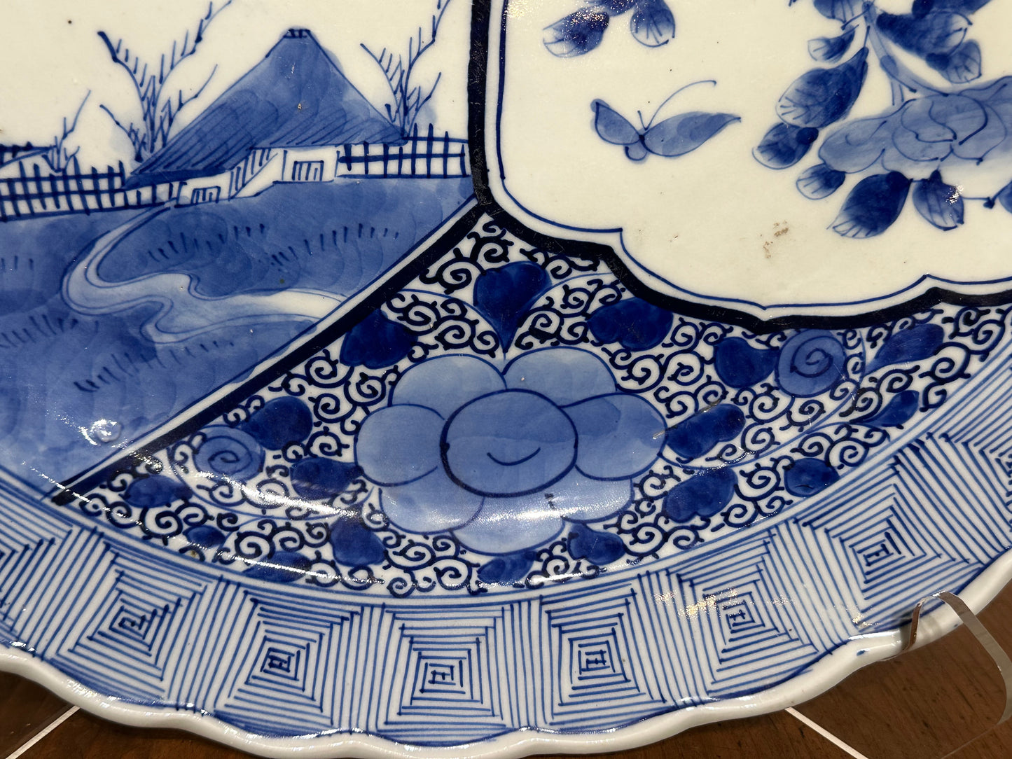 Antique Japanese Late Edo c1850 Ceramic Blue & White Charger 16” Plate