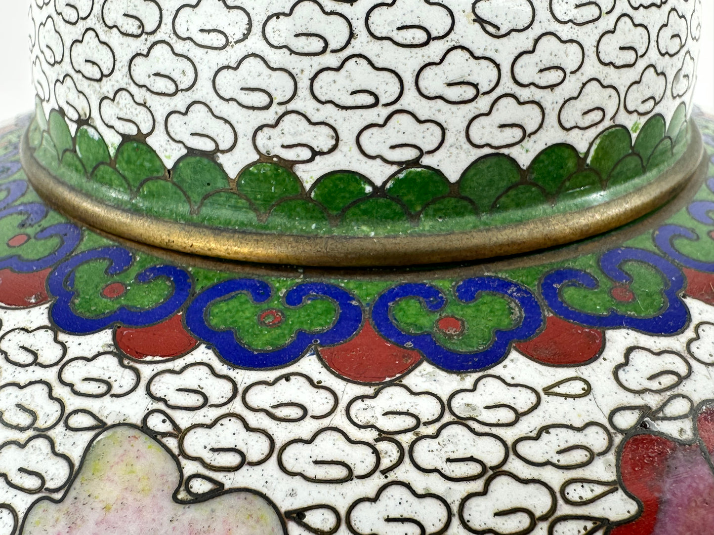 Vintage Chinese Cloisonné Lidded Jar 6”