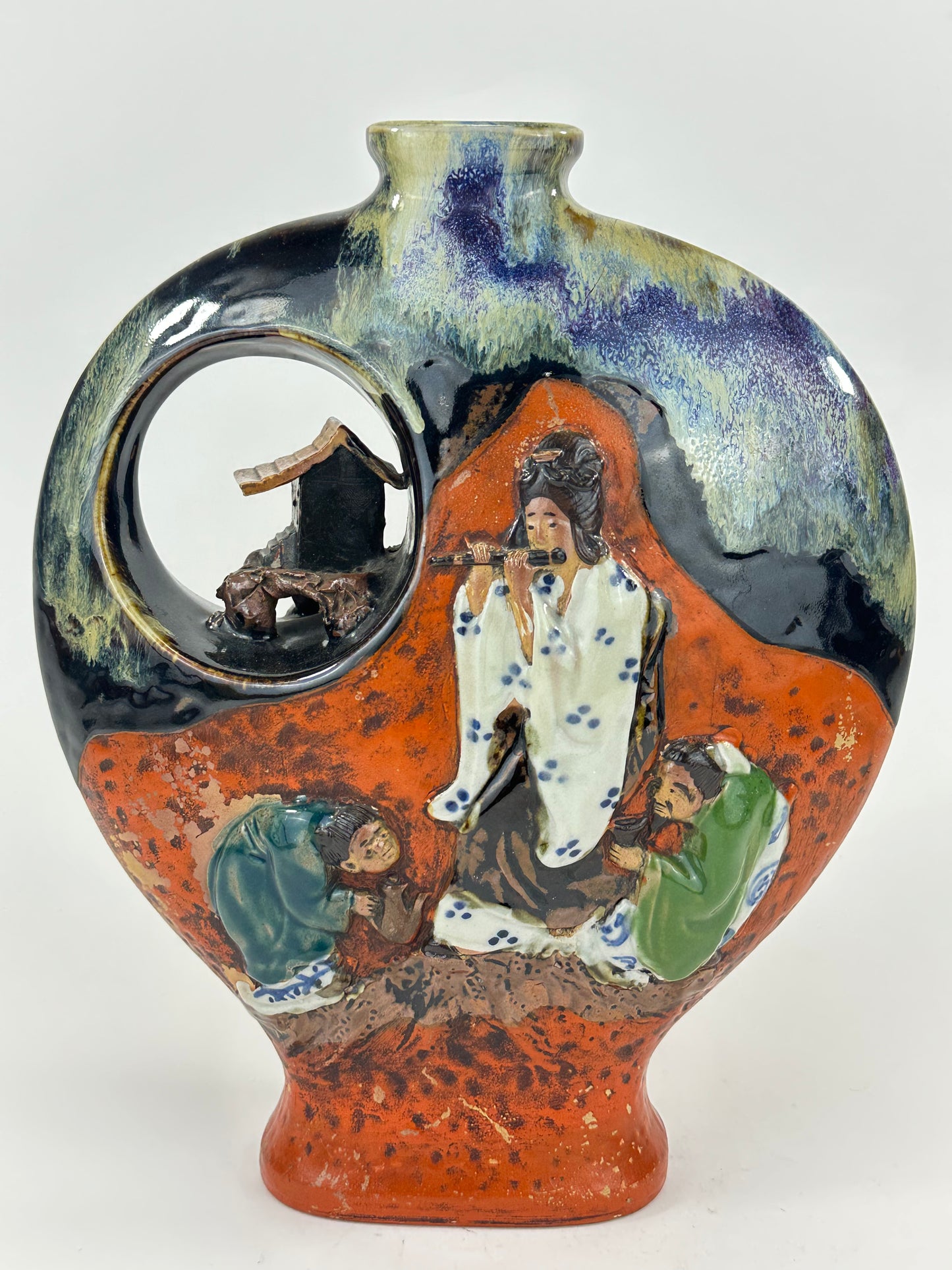 Japanese Meiji Era Sumida Gawa Ceramic Vase/Vessel Inoue Ryosai (c.1900) LS#076