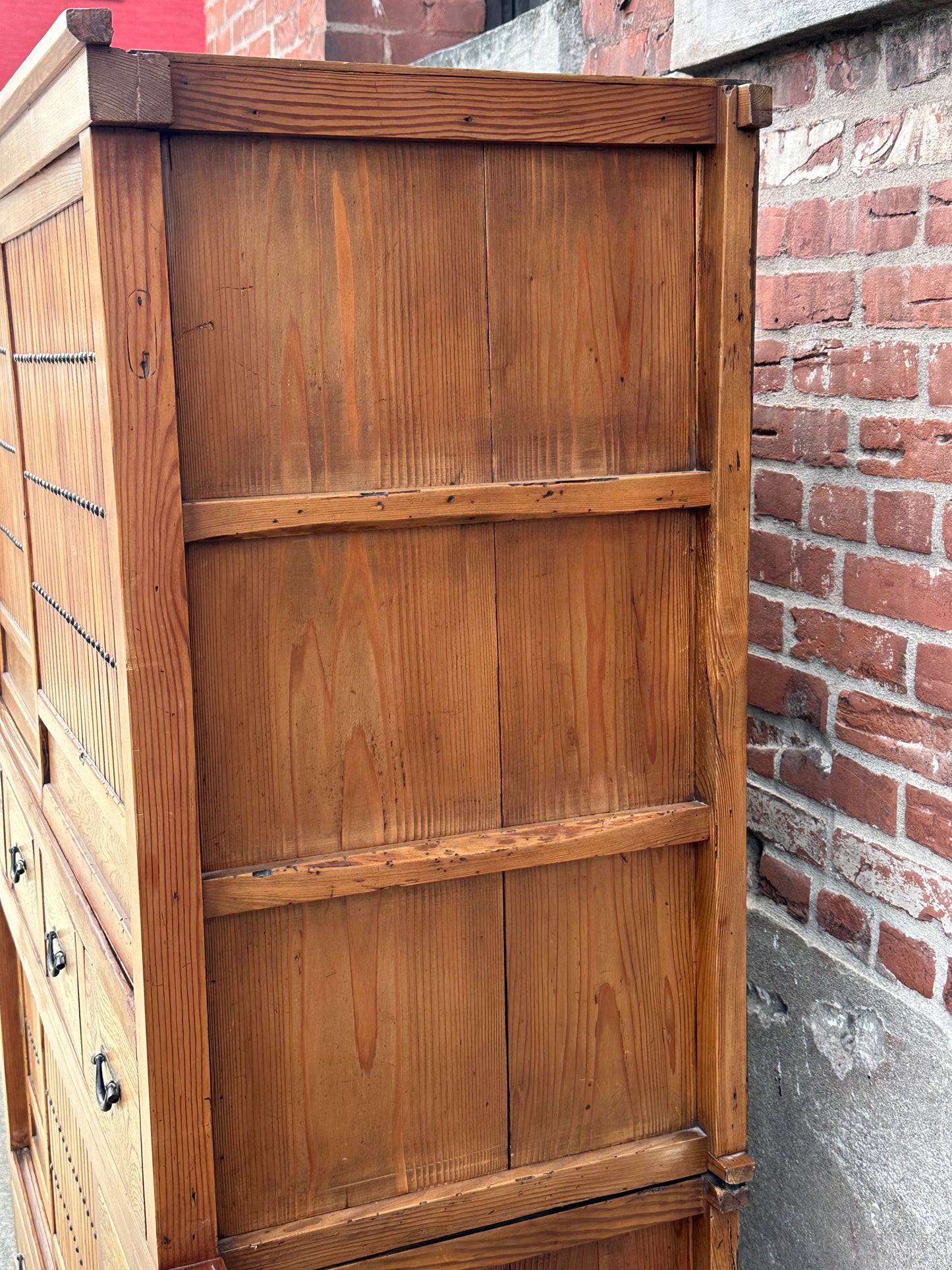 Antique Japanese Keyaki Sugi Merchant Tansu Sliding Door Cabinet Meiji 54"W