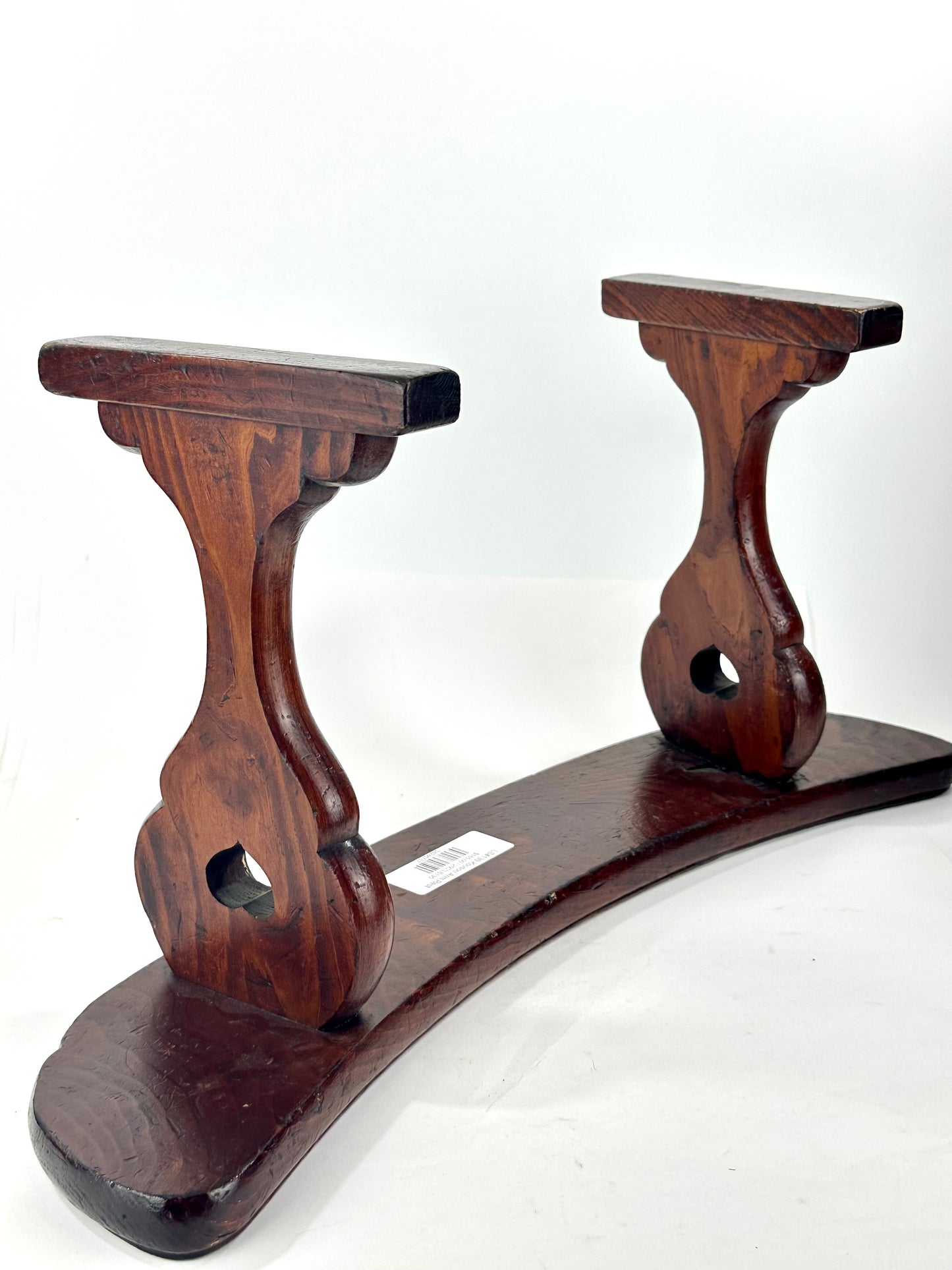 Antique Japanese Meiji Era Sugi Wood Armrest Kyosoku Curved Top Trestle Base 22"L