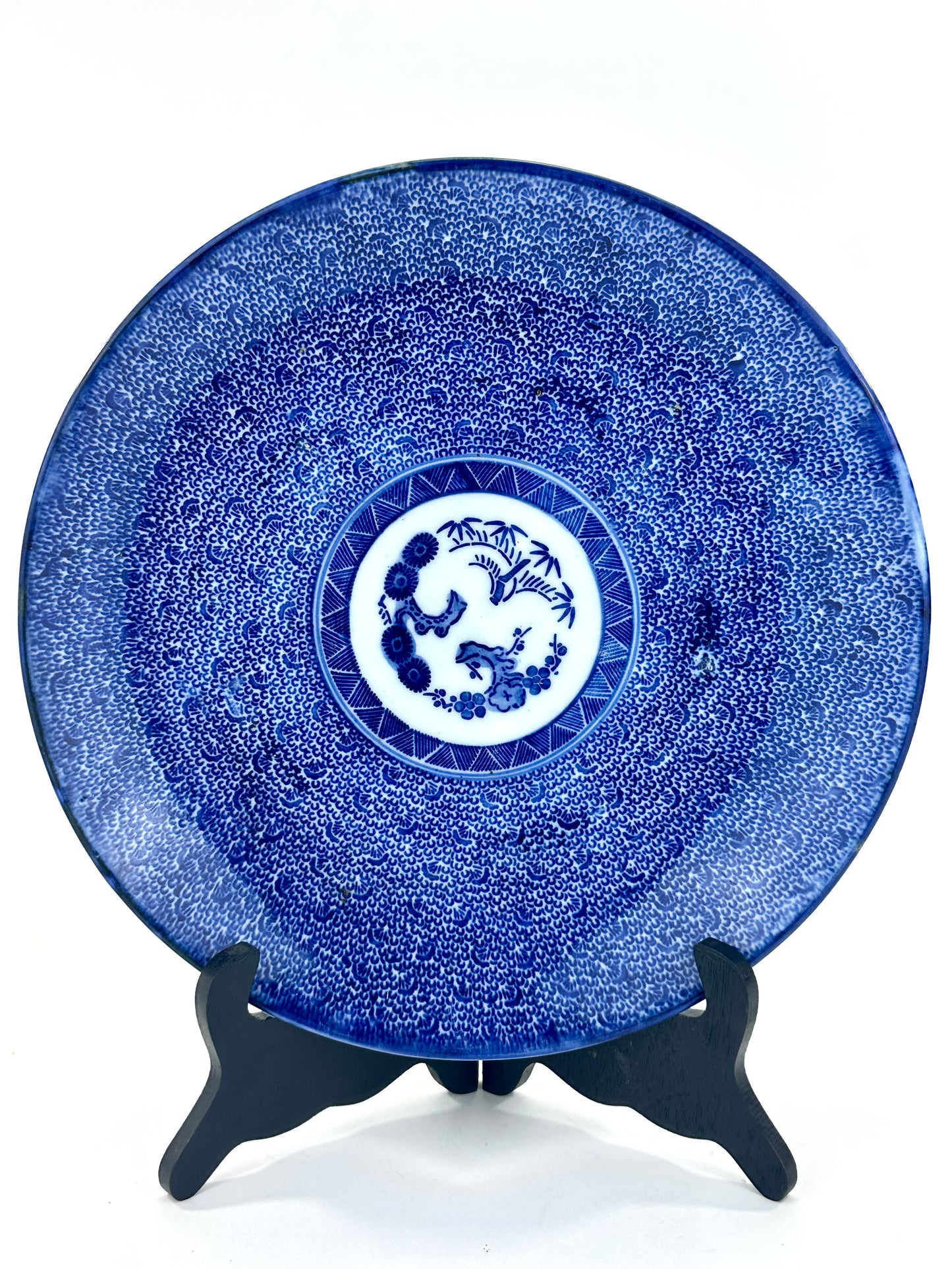 Antique Japanese Late Edo Period 19th Century Imari Ceramic Plate Blue & White 11.5"