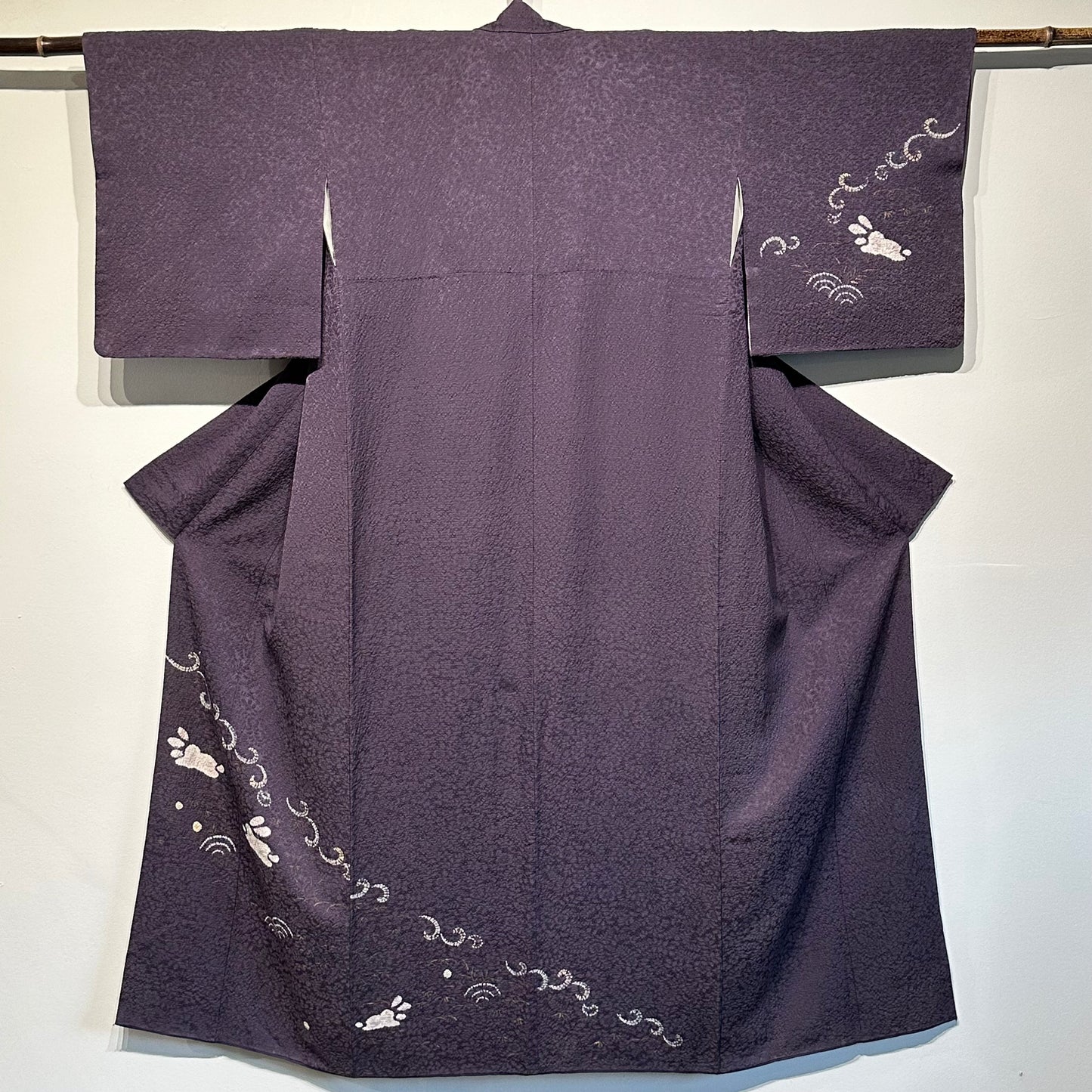 Japanese Zugawati Silk Houmongi Kimono Purple Shibori Rabbit Motif