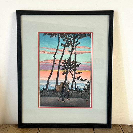 Kawase Hasui Giclée Framed Repro Print "Dusk at Nakaso" Ibaraki Coast 1954 17x21