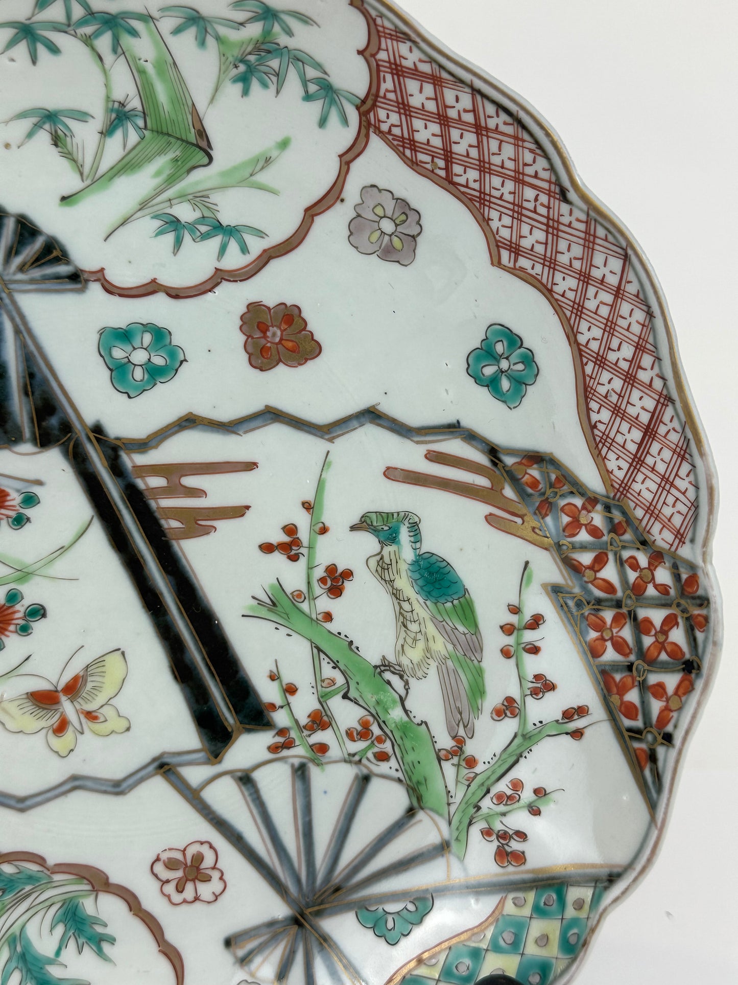 Antique Japanese 19thC Imari Ceramic Plate Hawk & Fan 9.5"