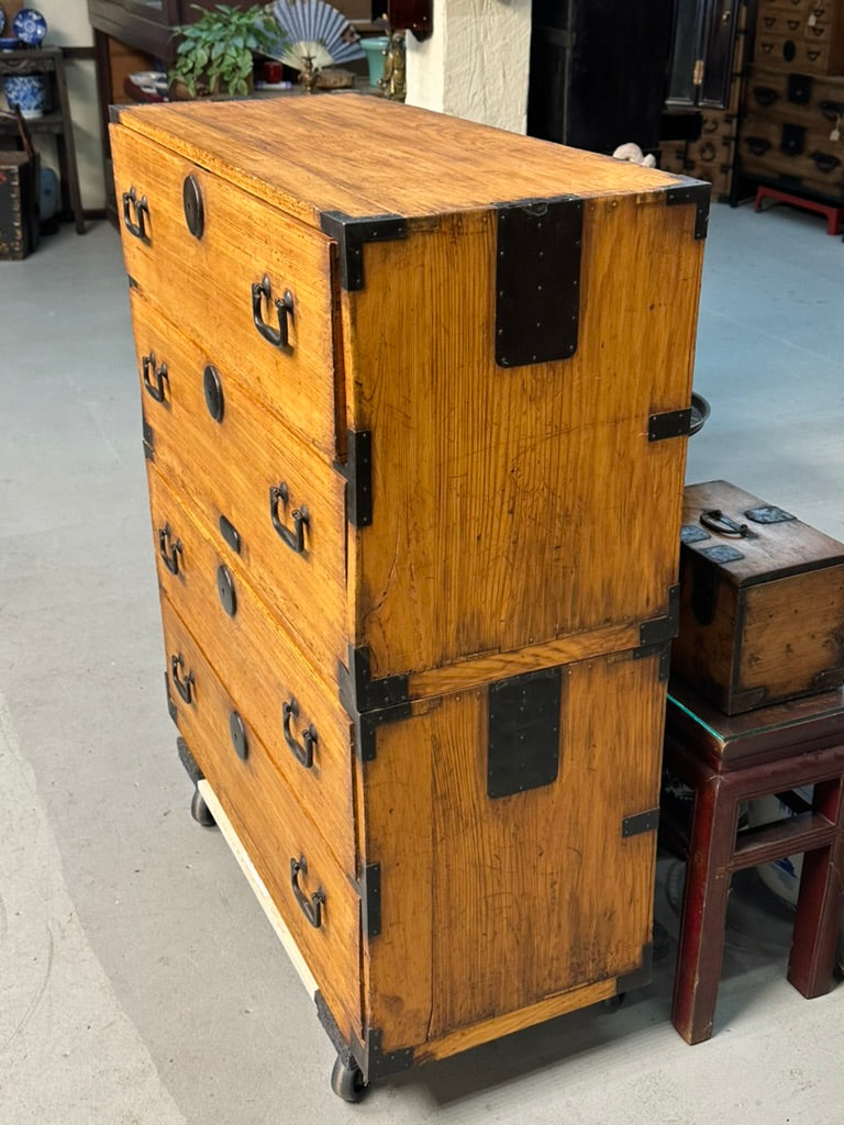 Antique Japanese Kiri Wood Ishodansu Kasane Tansu Meiji Era Chest of Drawers