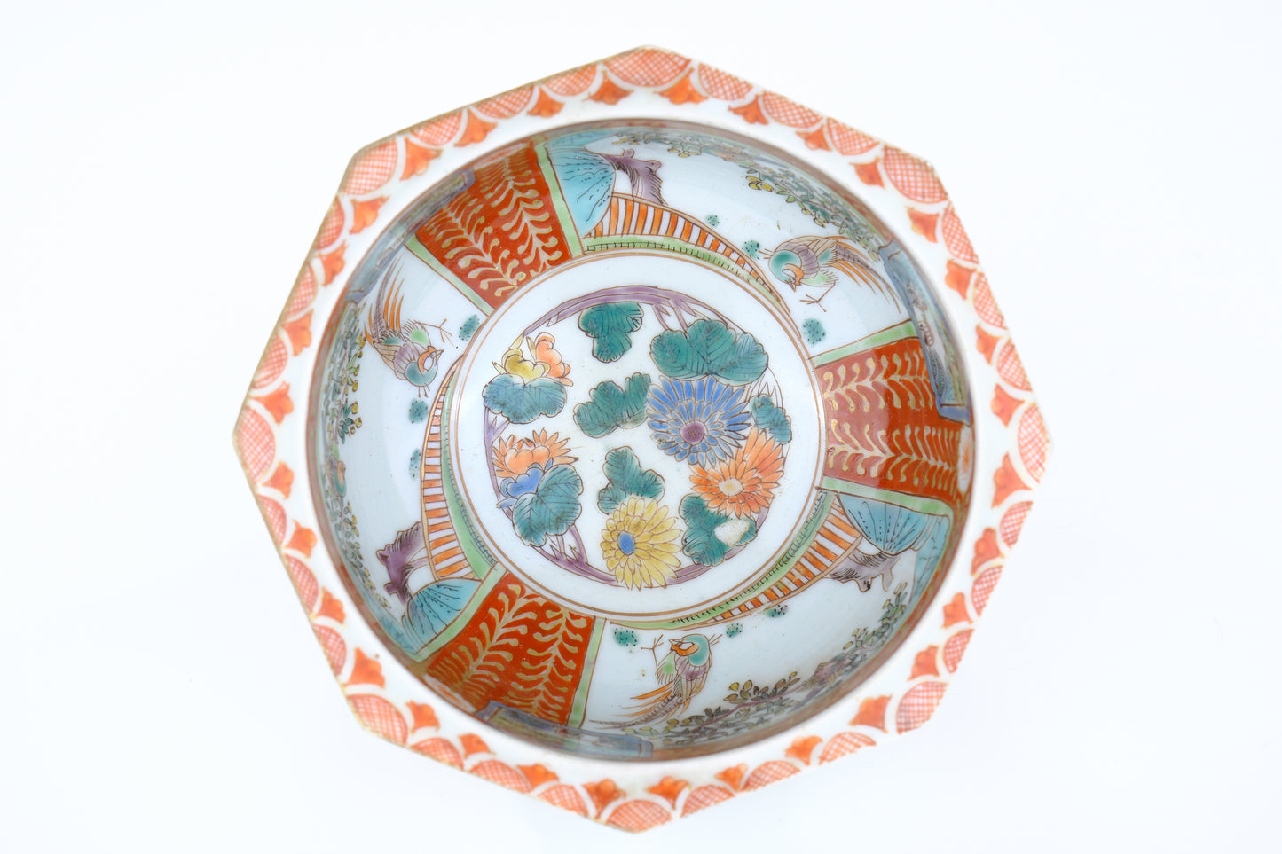 Antique Japanese Edo Imari Nesting Octagon Bowls Pair w/ Presentation Box 7"