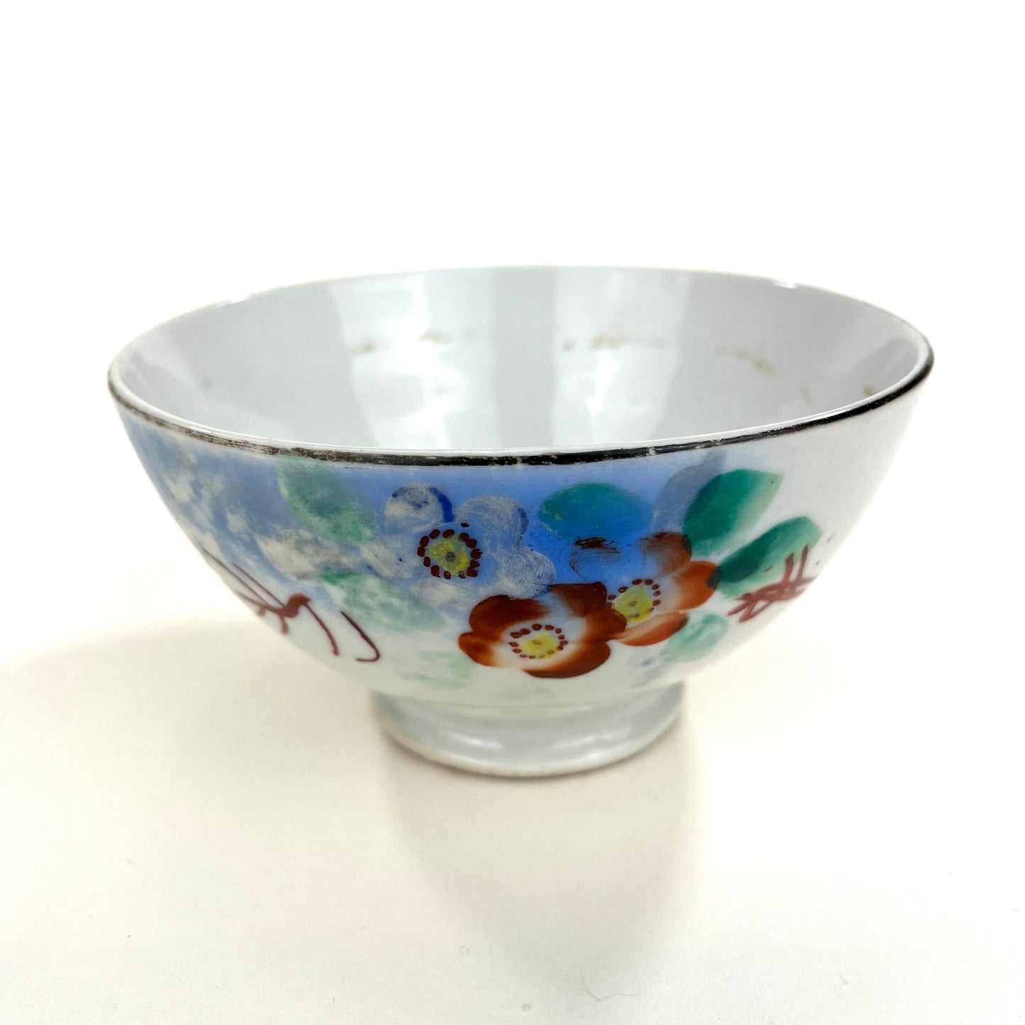 Tea Ceremony Chawan Tea Bowl Colorful Fower Paining on Porcelain Glaze 5"