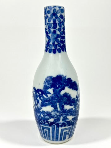 Antique Japanese Imari Blue White Porcelain Butsugu Tokkuri Altar Vase Pine 19thC 5"H