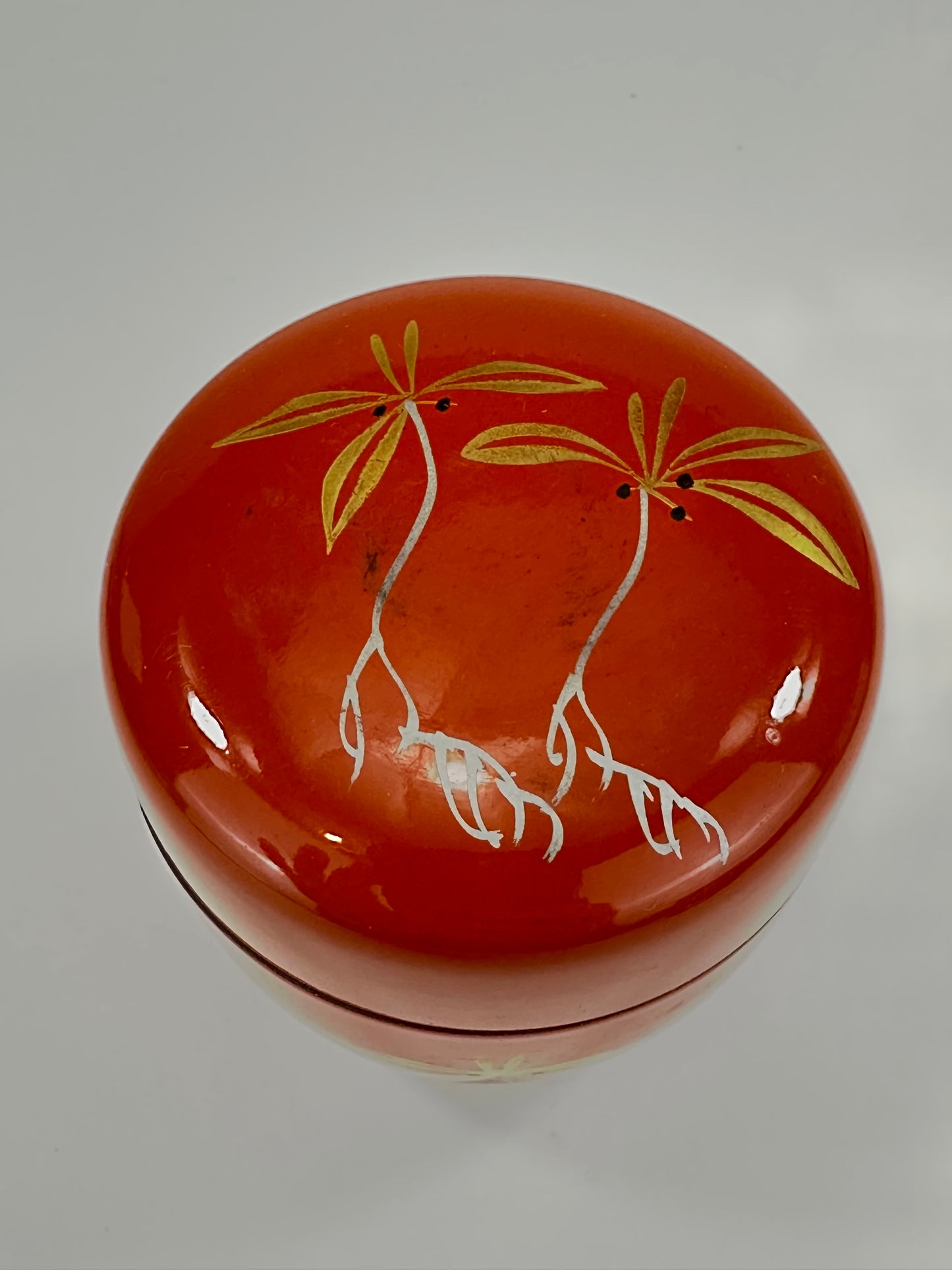 Japanese Tea Ceremony Natsume Red Lacquer Seedling in Gold 3”