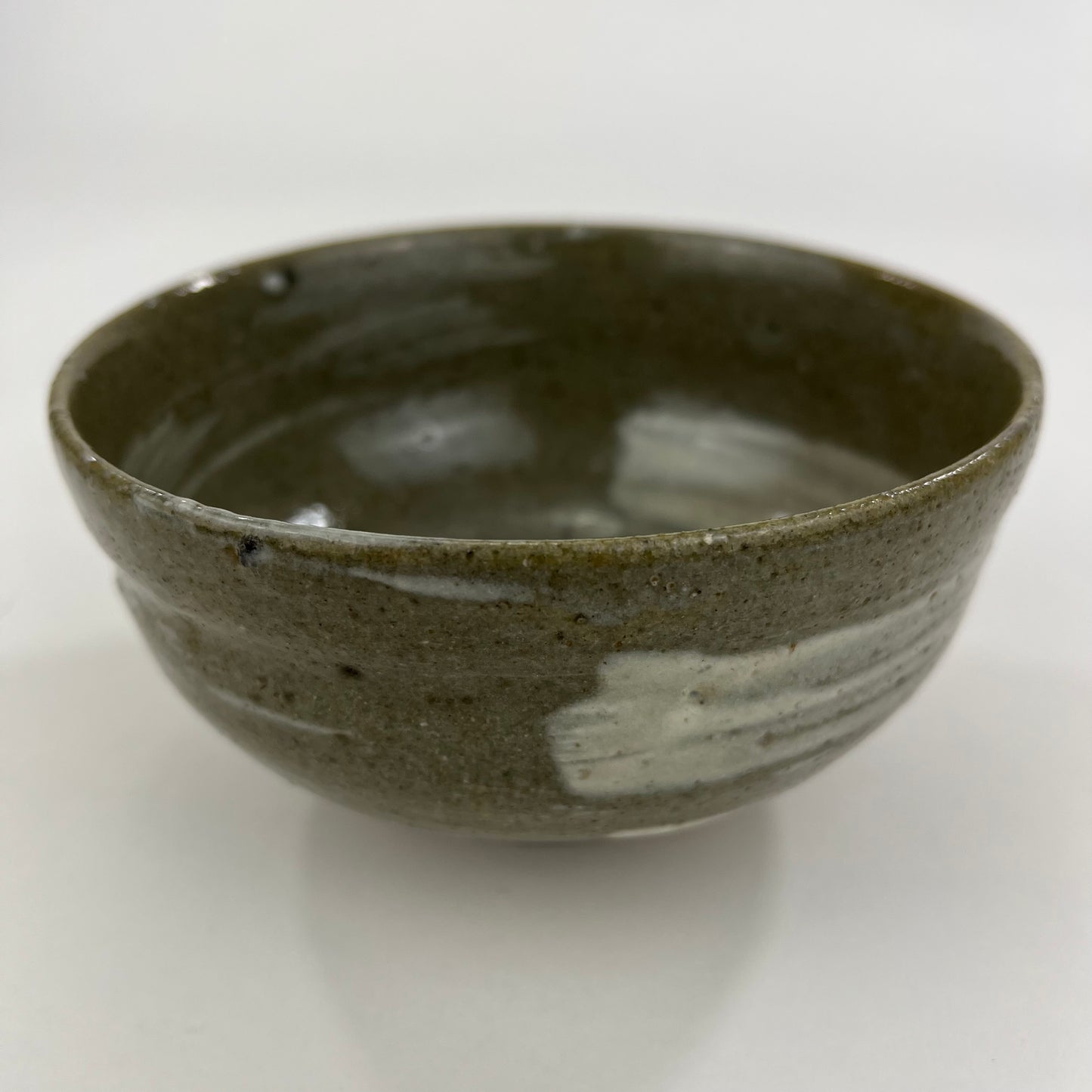 Tea Ceremony Chawan Tea Bowl Broad White Strokes Over Gray  Glaze 5"