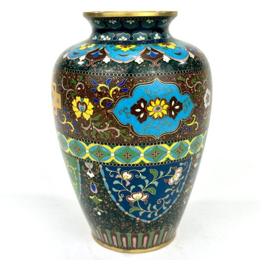 Antique Japanese Meiji Era (c1880) Cloisonné Vase Floral & Vine Motif 6”