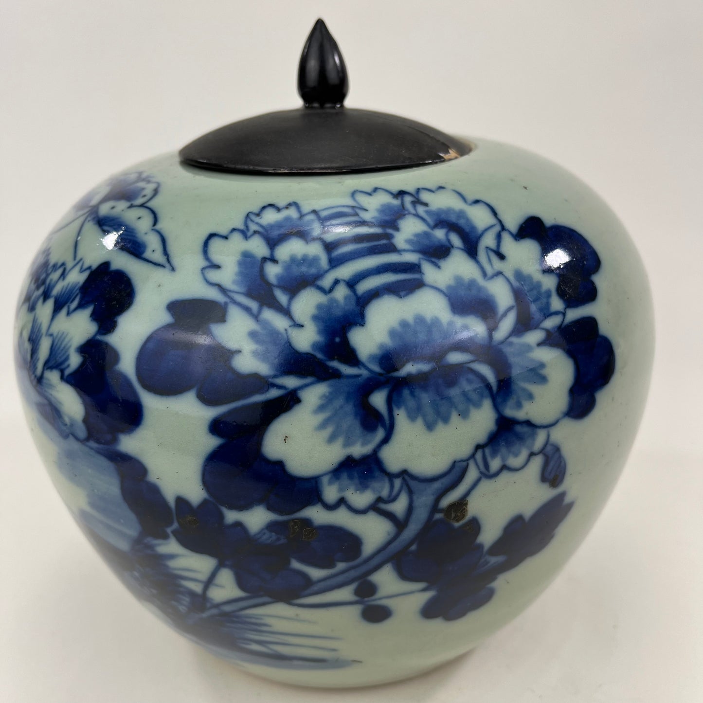 Antique Chinese Qing 19th Century Blue & White Ginger Jar Hand Painted 8"