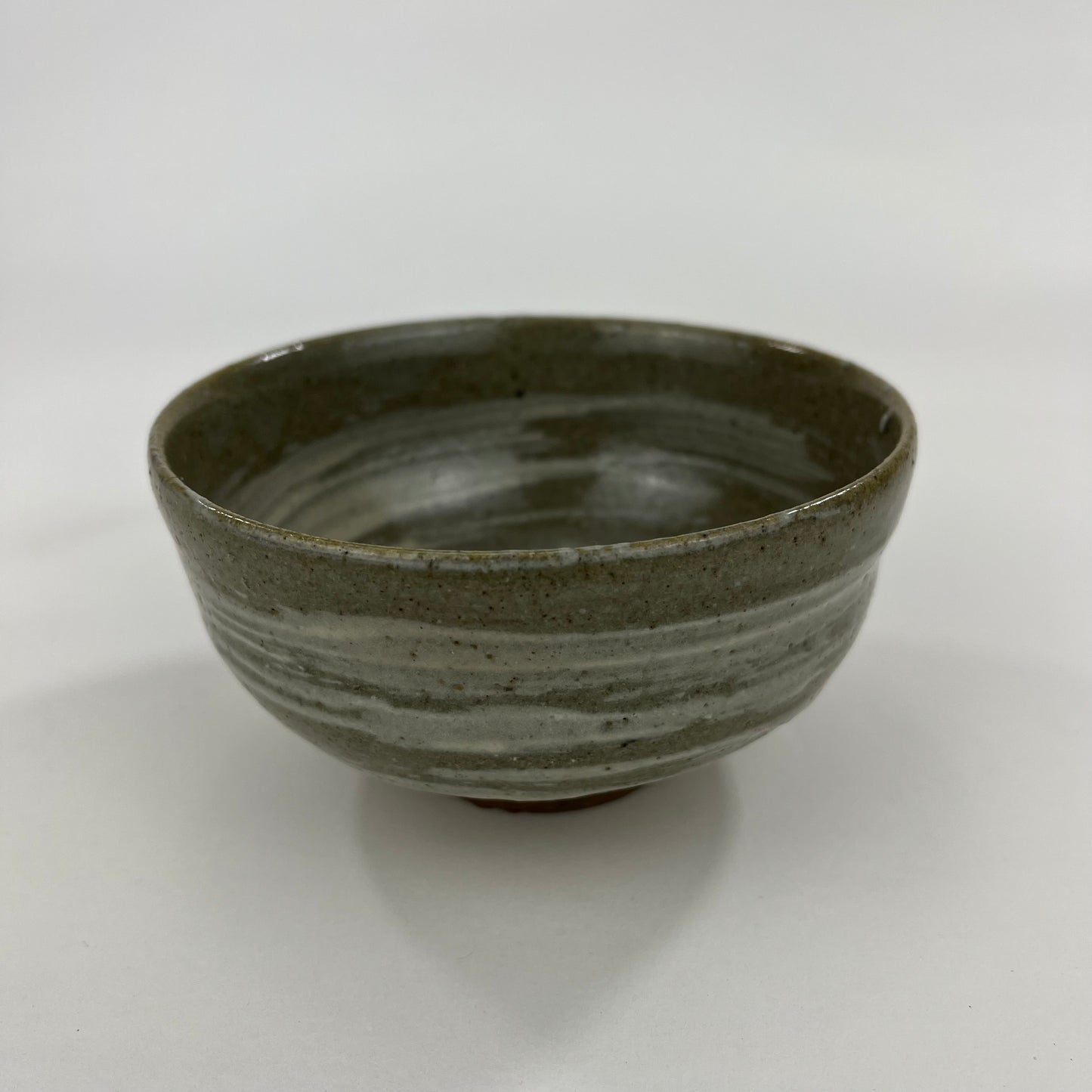 Tea Ceremony Chawan Tea Bowl Broad White Strokes Over Gray  Glaze 5"