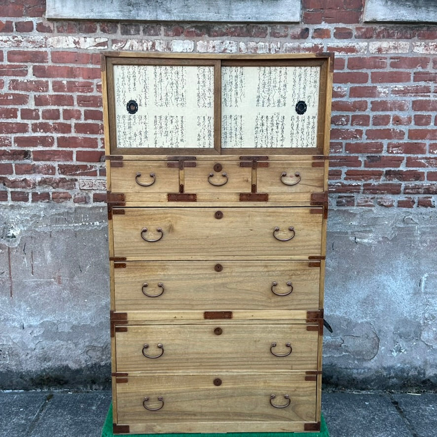 Antique Japanese Taisho Era c1920's Kiri Wood Kasane Isho Dansu Kimono Chest 64"H