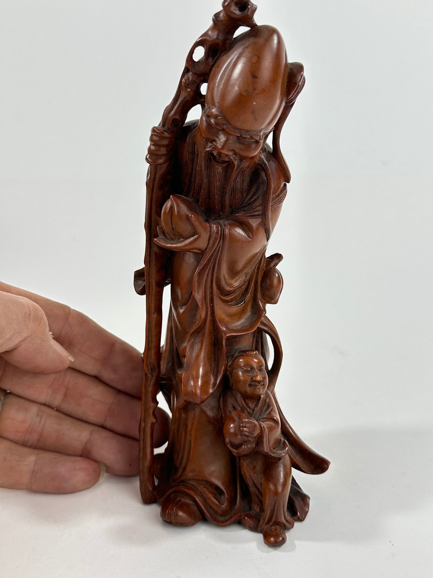 Vintage Chinese Hand-Carved Hardwood Figurine Sculpture Folk Figure 7"H