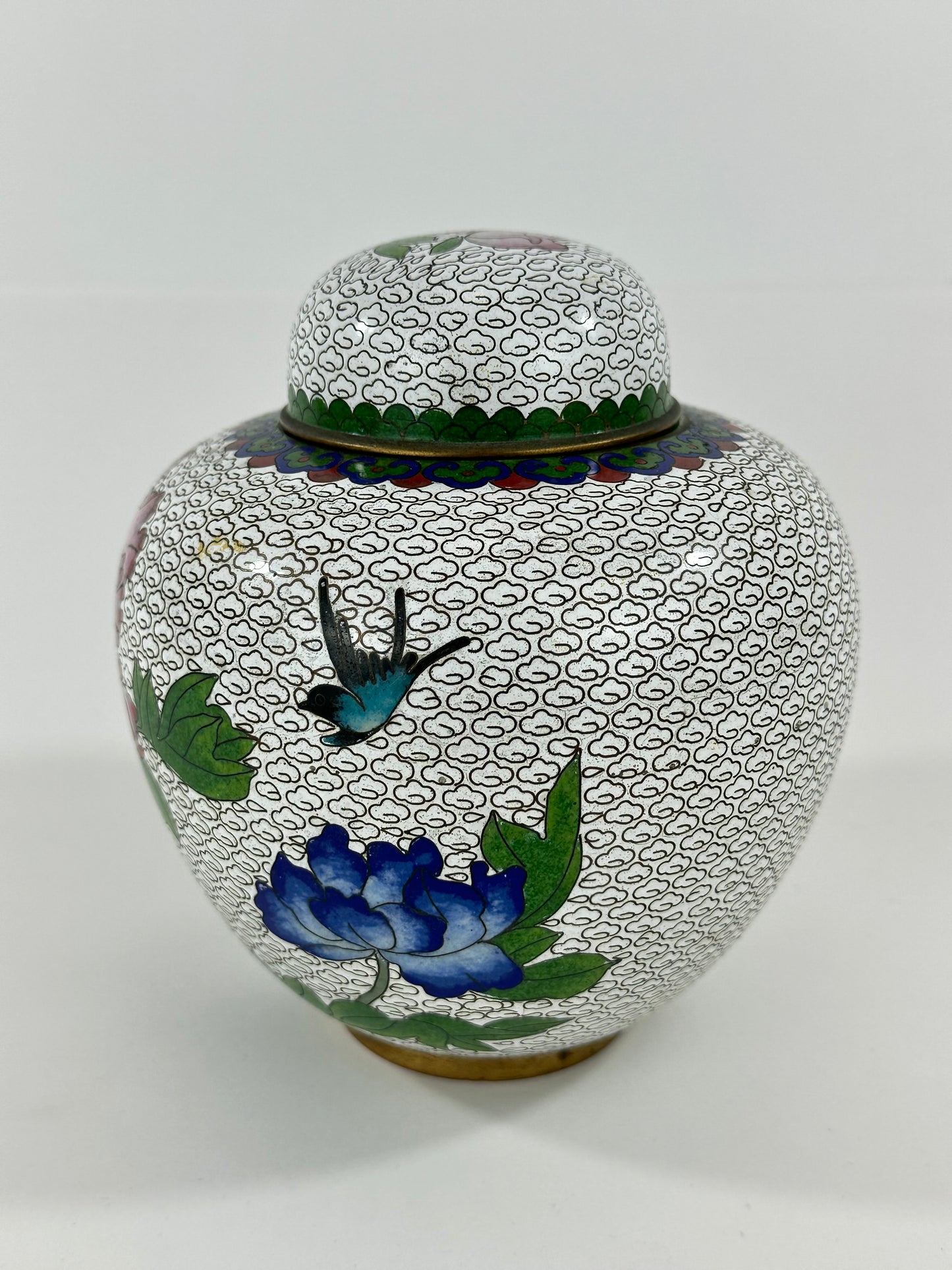 Vintage Chinese Cloisonné Lidded Jar 6”