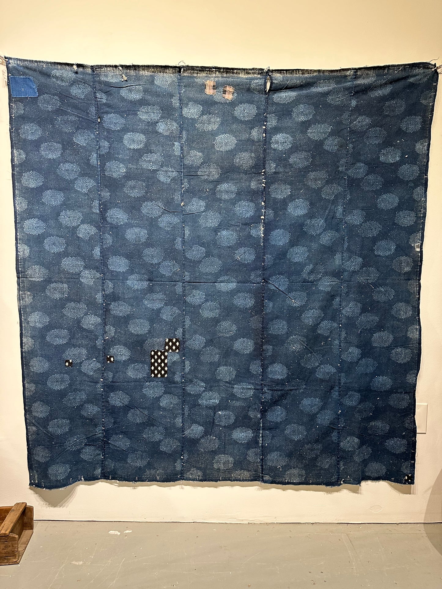 Antique Japanese 19th Century Textile - Katazome Indigo 65"x65" Kiku #82